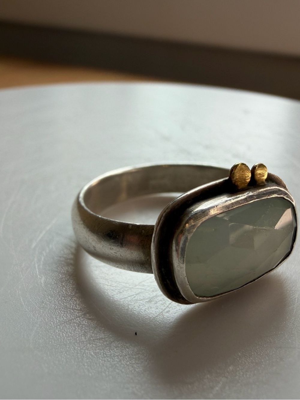 Ananda Khalsa Sundance Aquamarine Ring Silver 22k Gold Size 8.5 - Picture 8 of 13